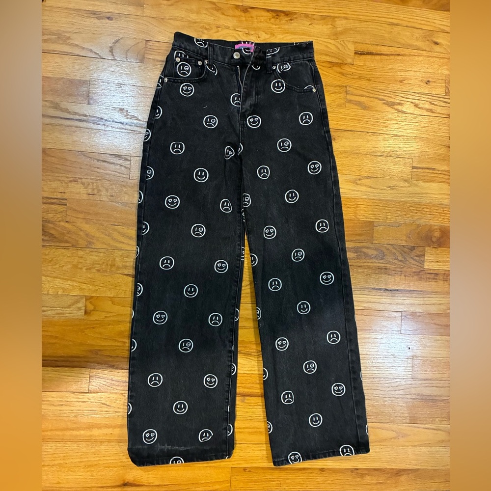 Edikted Black Jeans with Smiley Faces
